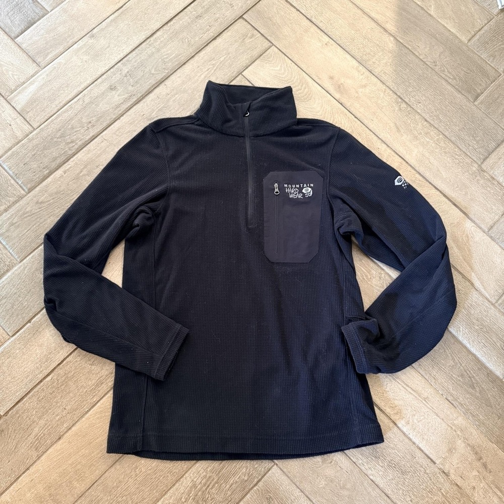 Mountain Hardwear Fleece Pullover Mens Small Black 1/4 Zip Mock Neck Hiking